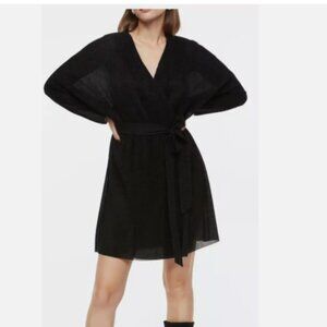 NWT H&M Glittery Metallic Belted Wrap Dress Black Size S